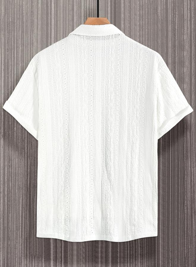 Take Two Men Eyelet Short Sleeve Shirt with Spread Collar - Image 3